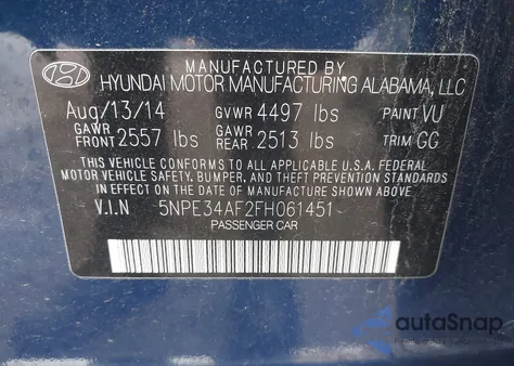 2015 Hyundai Sonata Limited из США, поврежденный, VIN 5NPE34AF2FH061451